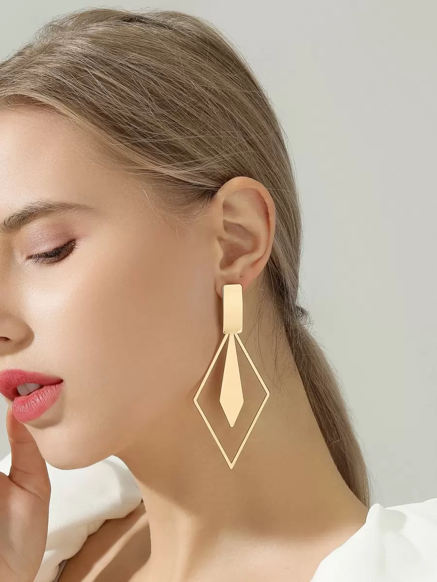 Geo Decor Drop Earrings - Yellow Gold - View 1