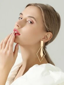 Geo Decor Drop Earrings - Yellow Gold - View 2