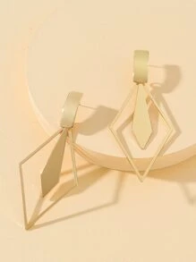 Geo Decor Drop Earrings - Yellow Gold - View 3