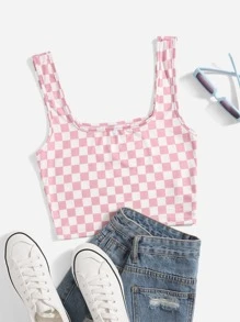 SHEIN Qutie Checker Crop Tank Top - Baby Pink - View 1