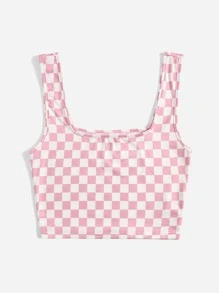 SHEIN Qutie Checker Crop Tank Top - Baby Pink - View 3