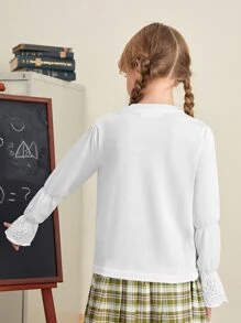 SHEIN Girls Flounce Sleeve Crew Neck Jumper - White - View 2