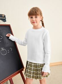 SHEIN Girls Flounce Sleeve Crew Neck Jumper - White - View 4