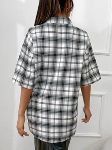 Áo sơ mi In kẻ sọc Thả vai - Đen và trắng - Xem 2