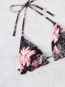 Swim Vcay Summer Beach 3packs Floral Print Halter Triangle Bikini & Bikini Top - Multicolor - View 4