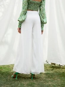 SHEIN Solid High Waist Culotte Trousers - White - View 2