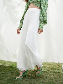 SHEIN Solid High Waist Culotte Trousers - White - View 3