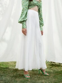 SHEIN Solid High Waist Culotte Trousers - White - View 4