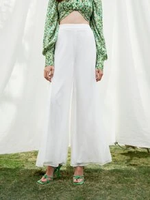 SHEIN Solid High Waist Culotte Trousers - White - View 5