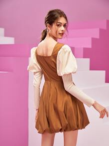 Milk the Label Đầm Dây kéo Khối Màu Hấp dẫn - màu nâu - Xem 2