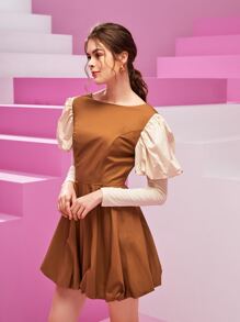 Milk the Label Đầm Dây kéo Khối Màu Hấp dẫn - màu nâu - Xem 6