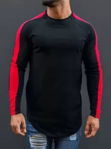 Manfinity Men Contrast Side Seam Raglan Sleeve Curved Hem Tee - Black - View 1