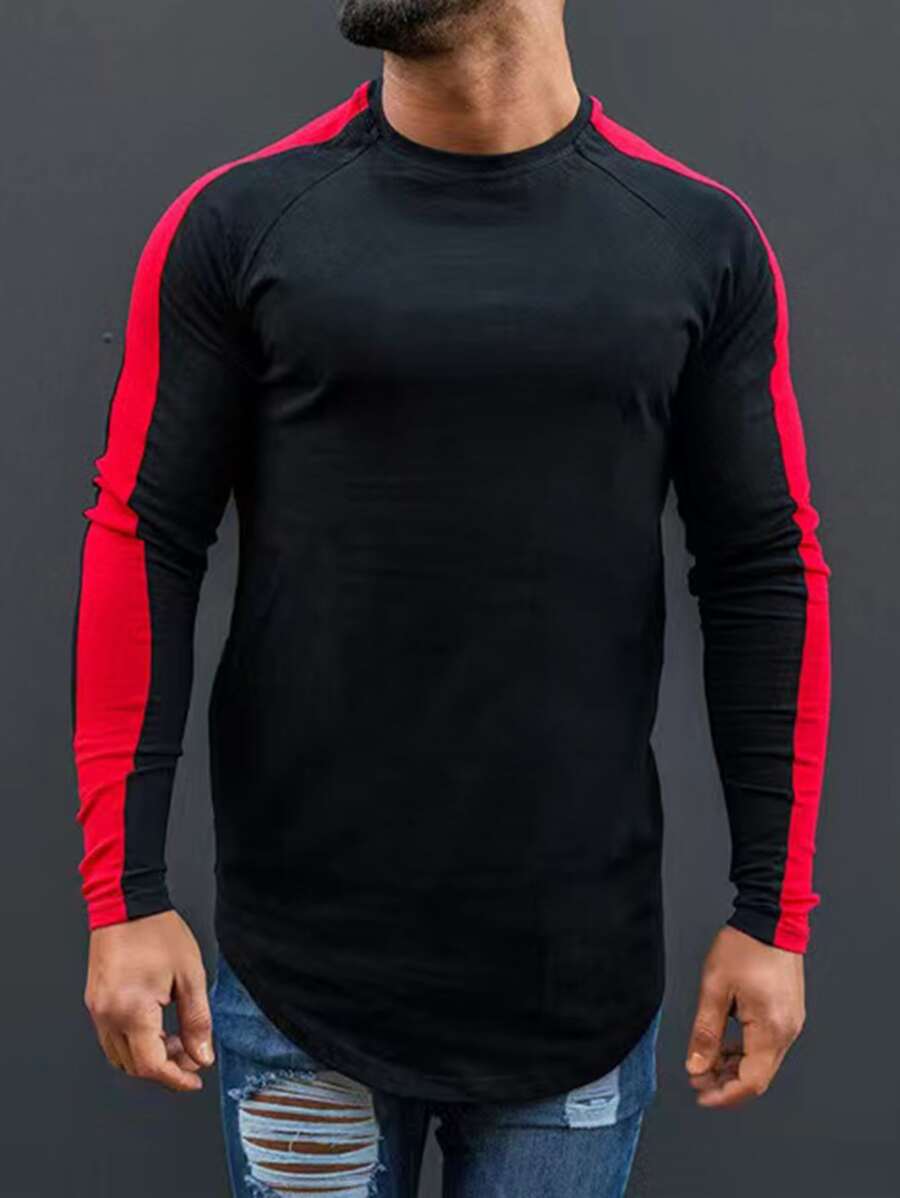 Manfinity Men Contrast Side Seam Raglan Sleeve Curved Hem Tee - Black - View 1