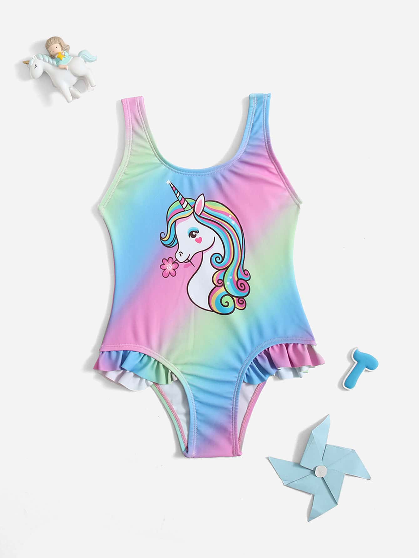 Toddler Girls Ombre Unicorn Print One Piece Swimsuit - Multicolor - View 1