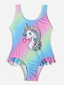 Toddler Girls Ombre Unicorn Print One Piece Swimsuit - Multicolor - View 4