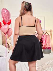 大碼蕾絲拼接緊身上衣吊帶短上衣 - 杏色 - 查看 2