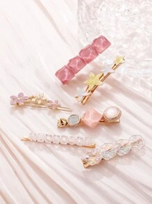 6入組花朵裝飾髮夾 - 彩色 - 查看 1