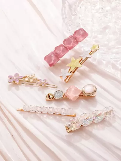 6入組花朵裝飾髮夾