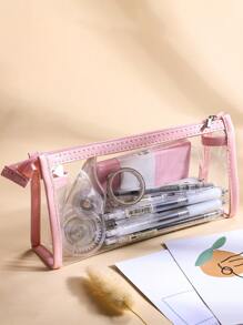1pc Clear Pencil Case - Pink - View 1