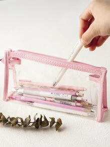 1pc Clear Pencil Case - Pink - View 2
