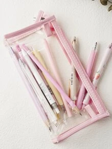 1pc Clear Pencil Case - Pink - View 4