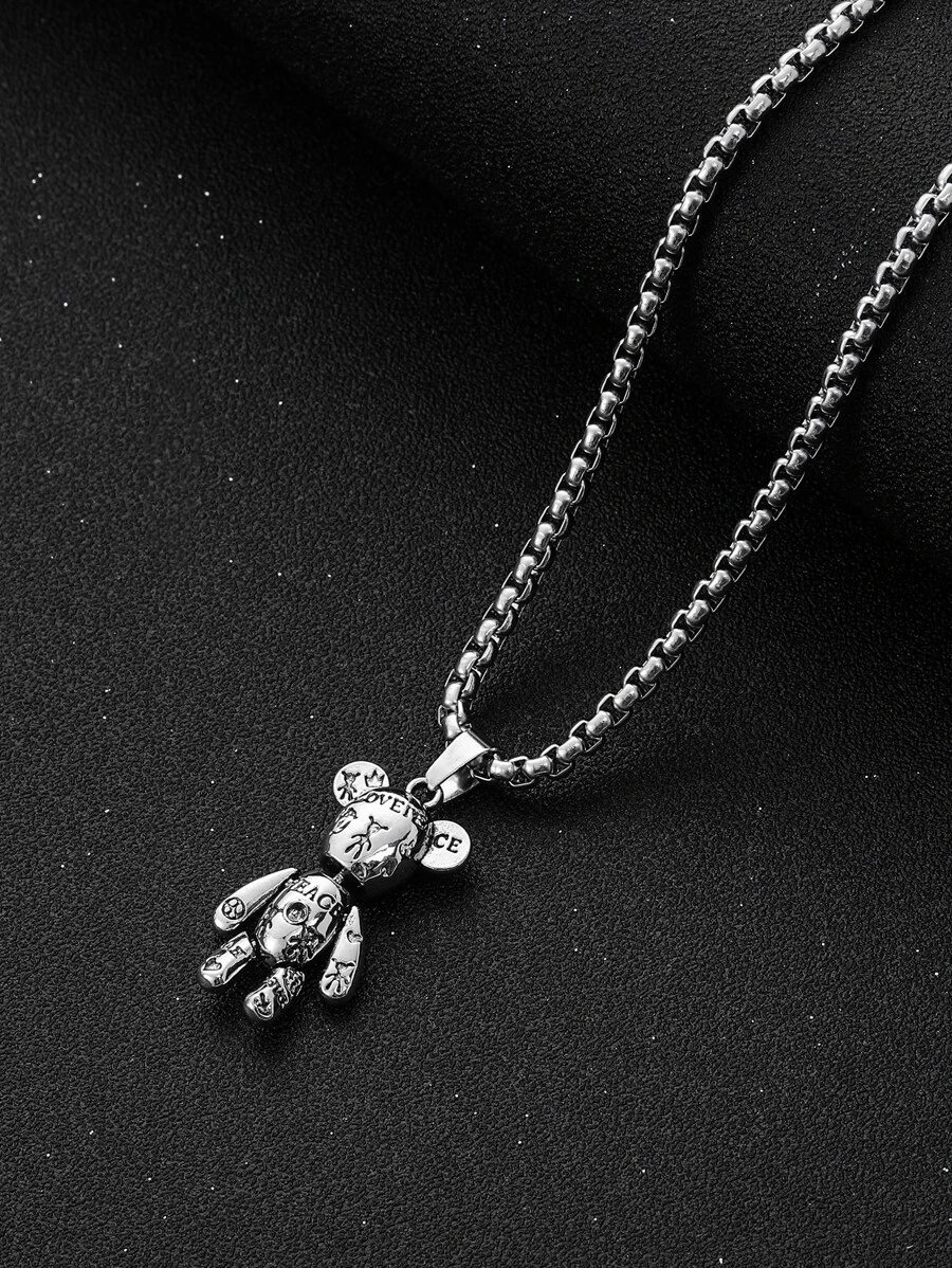 Những người đàn ông thời trang và phổ biến Vòng cổ hợp kim gấu quyến rũ cho món quà trang sức và cho một vẻ ngoài sành điệu - Bạc - Xem 1