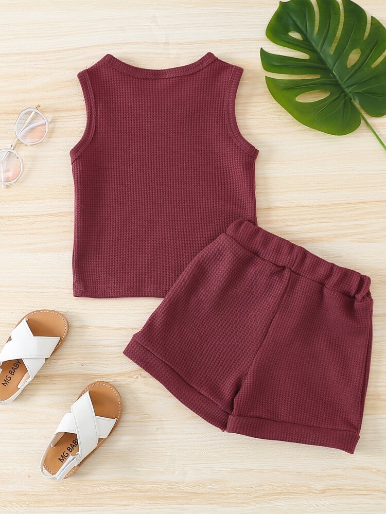 Young Girl Waffle Knit Tank Top & Knot Front Shorts