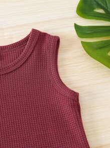 SHEIN 年輕女孩起點針織坦克上衣和打結前裙短褲 - 紫紅色 - 查看 3