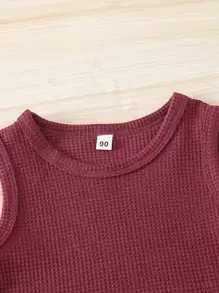 SHEIN 年輕女孩起點針織坦克上衣和打結前裙短褲 - 紫紅色 - 查看 4