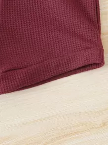 SHEIN 年輕女孩起點針織坦克上衣和打結前裙短褲 - 紫紅色 - 查看 5