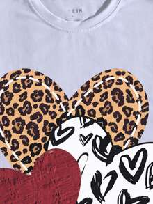 豹紋和心形印花T恤 - 白色 - 查看 5