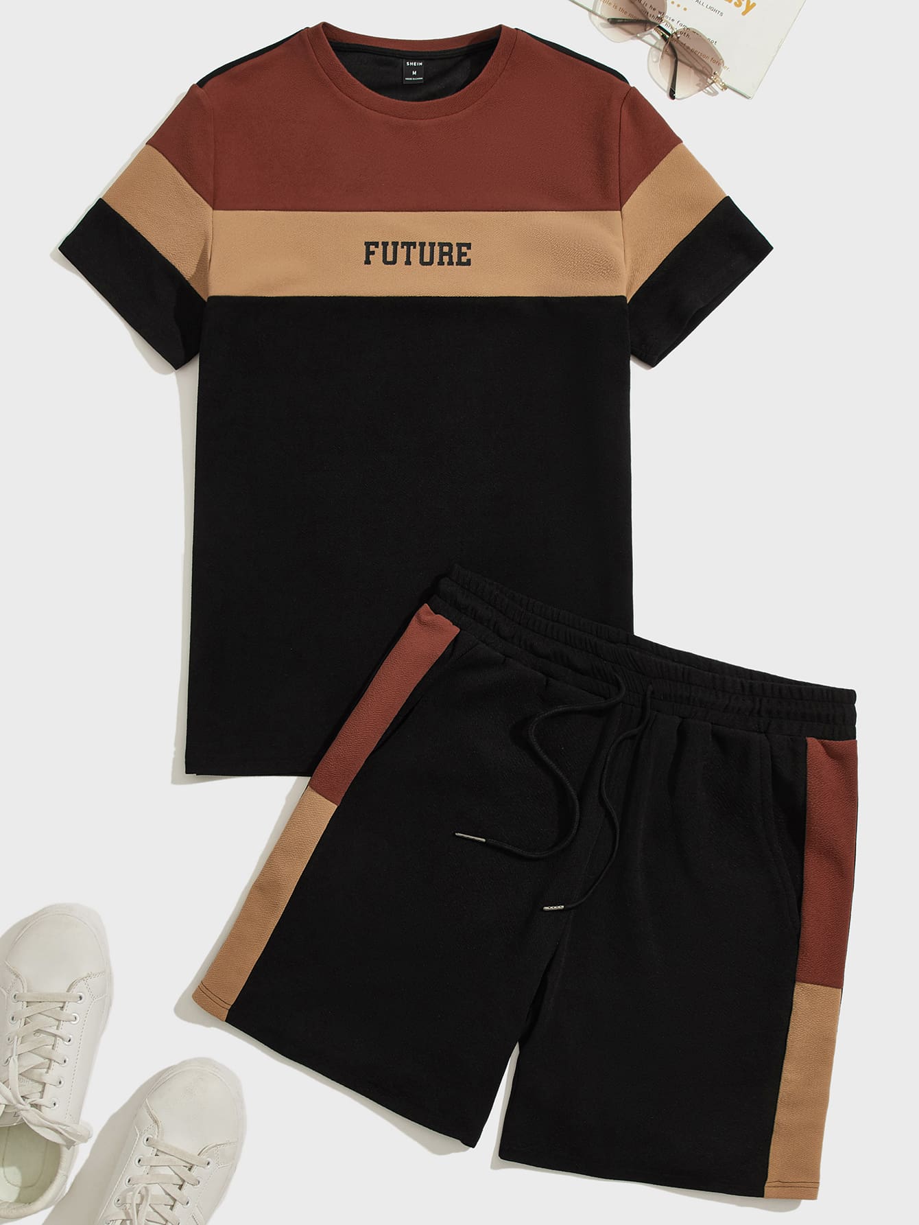 Manfinity VCAY Bộ hai mảnh Nam Dây kéo Túi Khối Màu Lá thư Sẵn sàng - Nhiều màu - Xem 1