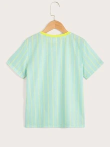 SHEIN 男孩條紋圖案和字母圖案T恤 - 薄荷綠 - 查看 2