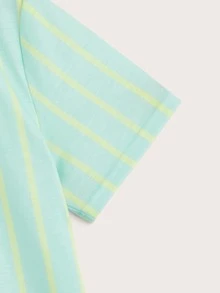 SHEIN 男孩條紋圖案和字母圖案T恤 - 薄荷綠 - 查看 3