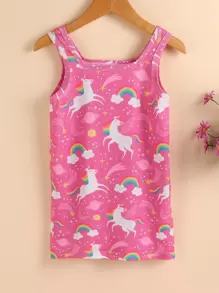 小女童彩虹和獨角獸印花背心洋裝 - 粉色 - 查看 1