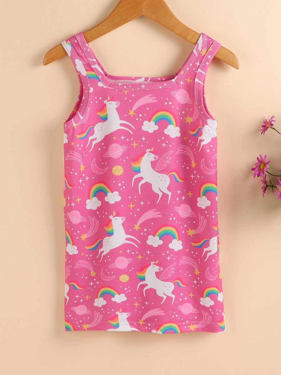 小女童彩虹和獨角獸印花背心洋裝 - 粉色 - 查看 1