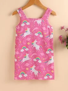 小女童彩虹和獨角獸印花背心洋裝 - 粉色 - 查看 2