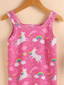 小女童彩虹和獨角獸印花背心洋裝 - 粉色 - 查看 3
