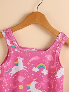 小女童彩虹和獨角獸印花背心洋裝 - 粉色 - 查看 4