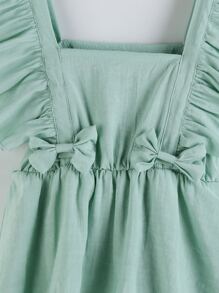 Toddler Girls Bow Ruffle Trim Square Neck Layer Hem Dress - Mint Green - View 4
