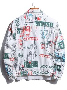 Manfinity Roghcode Men Random Splatter Paint Letter Graphic Flap Pocket Denim Jacket Without Tee, Colorful Party Grunge Rapper Denim Jacket