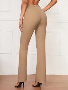 SHEIN Tall 高腰按折痕長褲 - 卡其色 - 查看 2