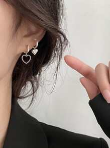 Pendientes largos con corazón - Plateado - Ver 1