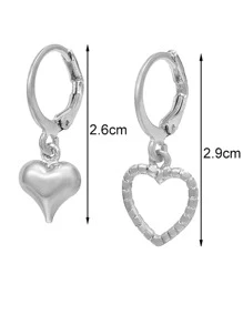 Pendientes largos con corazón - Plateado - Ver 4