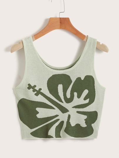 Floral Pattern Crop Knit Tank Top