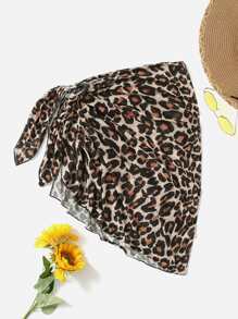 Swim Vcay Set de 2 piezas de 2025 - Conjunto de falda mini de talla grande y cubrecuerpo con estampado de leopardo para fiesta de Año Nuevo