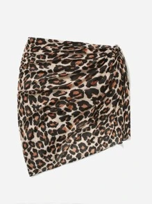 Swim Vcay Set de 2 piezas de 2025 - Conjunto de falda mini de talla grande y cubrecuerpo con estampado de leopardo para fiesta de Año Nuevo