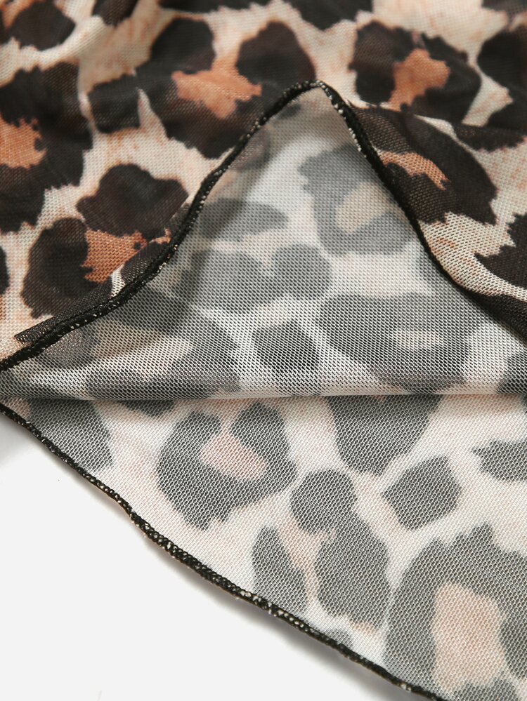 2025年新年パーティー レオパード柄 カバーアップ & プラスサイズミニスカートセット 夏用 2点セット