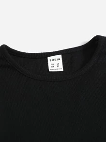 SHEIN Girls Lettuce Trim Top & Plaid Trousers - Multicolor - View 3