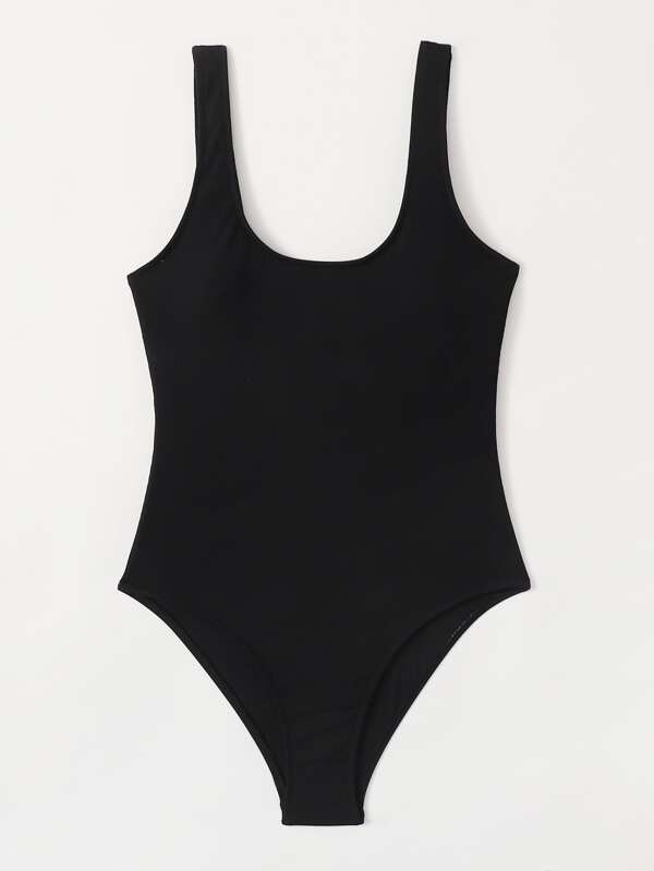 Swim Basics Summer Beach Solid One Piece Swimsuit Black Bathing Suit